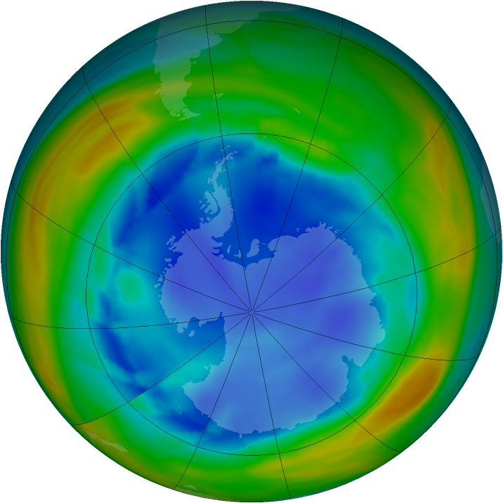 Antarctic ozone map for 11 August 2005